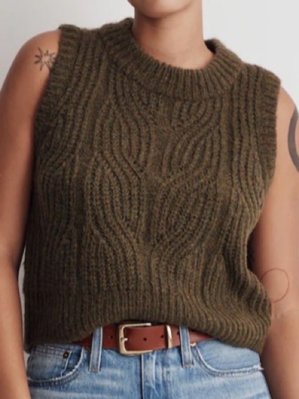 Madewell Pointelle Knowe Sweater Vest Heather Basil Green - Size M